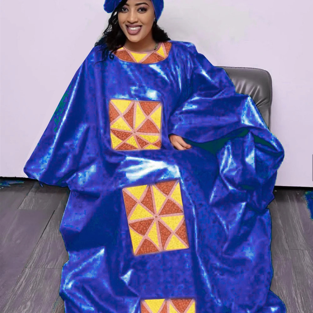 African Attire For Women Bazin Riche Embroidery Plus Size Elegant Party Church Dress 250603