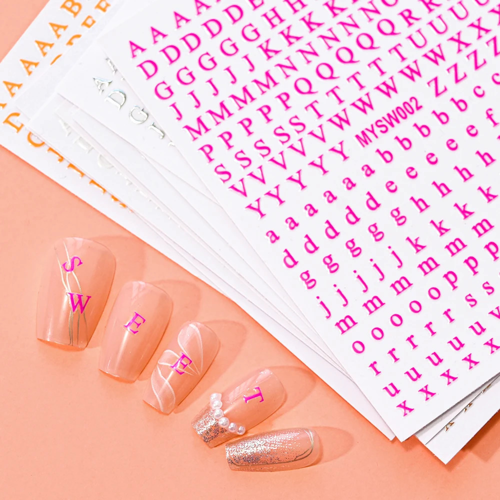 1Pcs 3D Alphabet Nail Sticker Laser SilverGold 26 English Letters Art Decals Self Adhesive Manicure 810cm Letter 250605