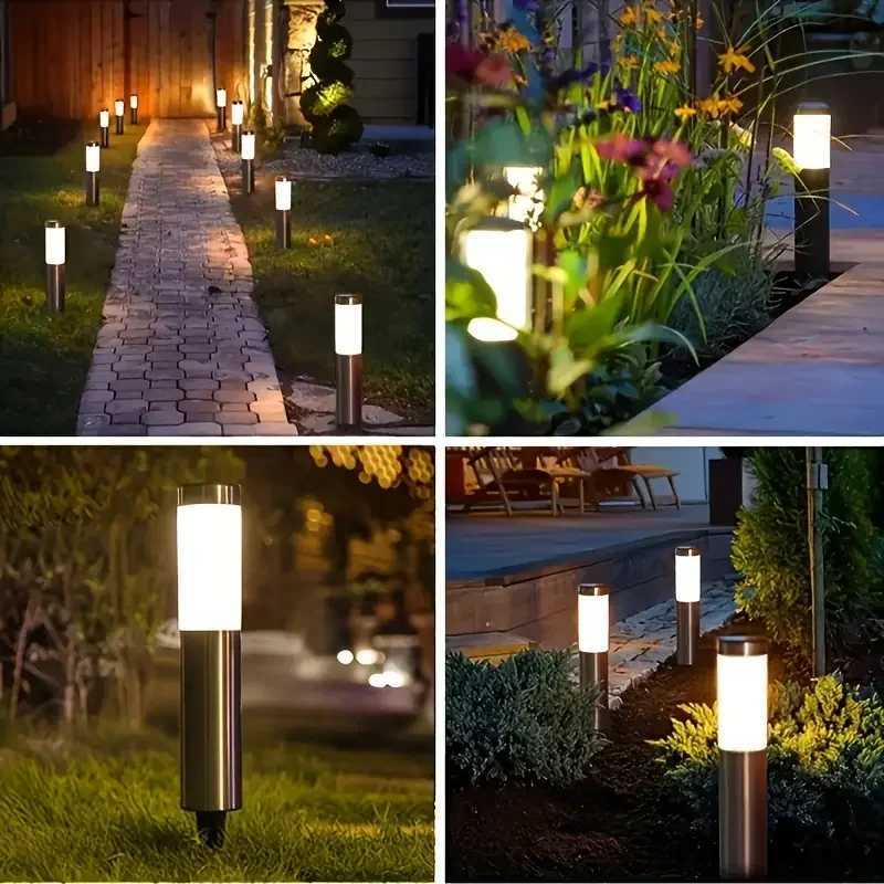 Solar Garden Pathway Lights Outdoor Waterproof Landscape LED Lighting Ground Plug Bollard Light for Patio Garden Lawn Yard W250607