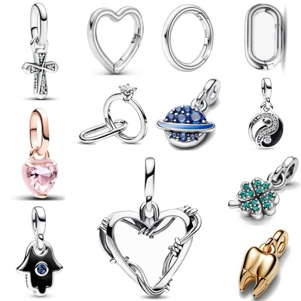 European 925 Sterling Silver Me Series Pendant Green Heart Cross Diy Charm Bead Fit Bracelet Necklace Jewelry For WomenXJ250607