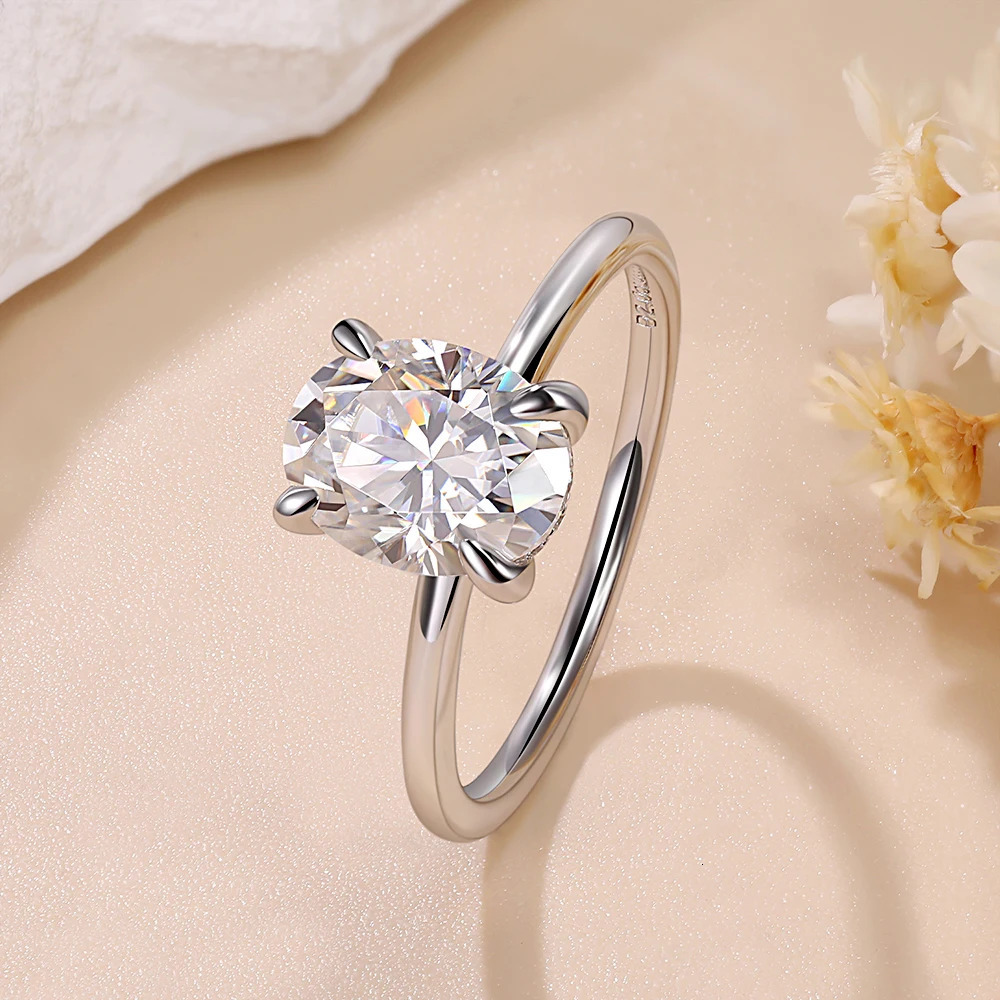 M-JAJA Oval Engagement Ring for Women S925 Silver Solitaire Ring with Hidden Halo 1-3ct D VVSI Diamond Wedding Band 250604