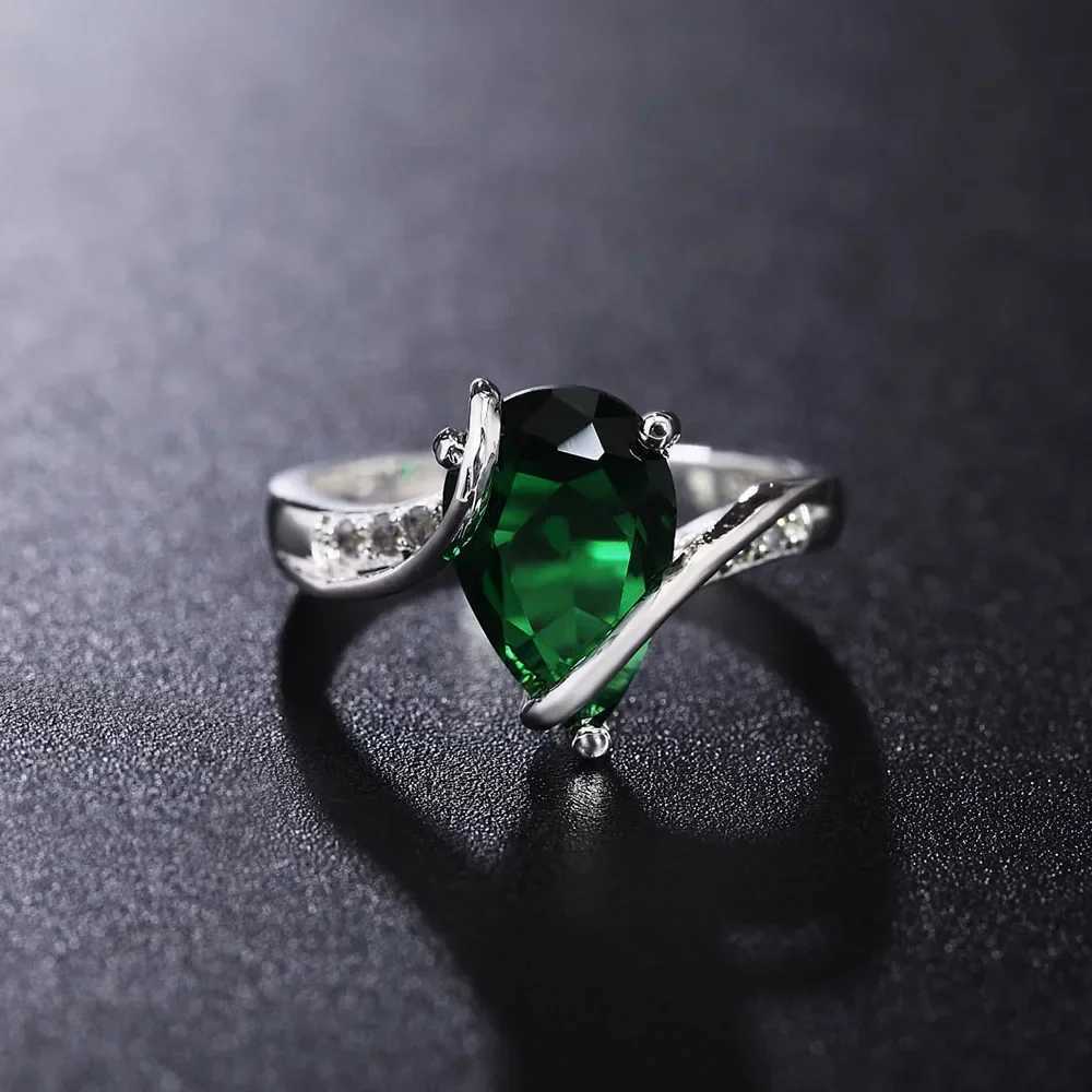 925 Sterling Silver Green Crystal Water Droplets Rings For Women Size 7 8 Fashion Christmas Gifts Engagement Wedding Jewelry XJ250606
