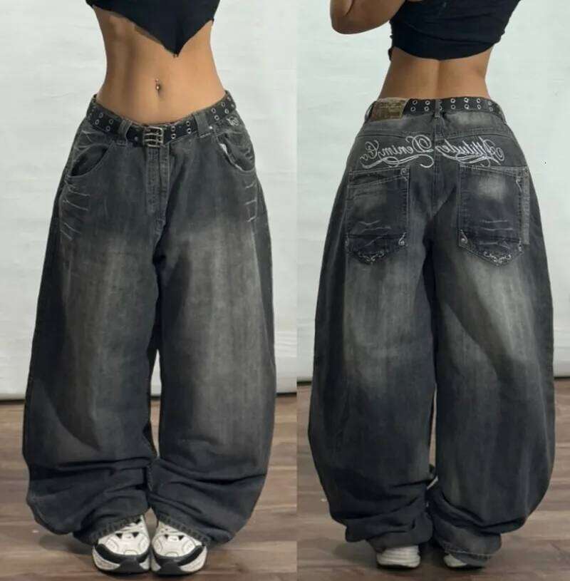 Y2K Street Dress Haruku Hip-hop Retro Work SIRI New Gothic High Waist Loose Wide-leg Pants Long Jeans for Men and Women