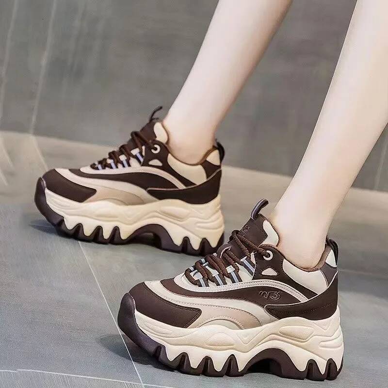ddmyoutdoor Women Casual White Shoes CM Fashion Height Increasing Thick Bottom Spring Platform Leather Woman Chunky Sneakers Outdoor Outdoor Shoes