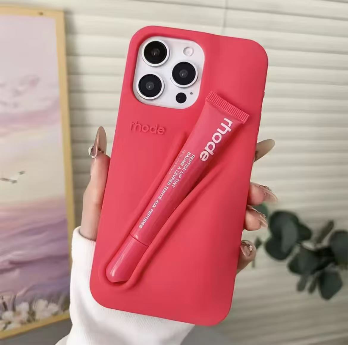 Rhode INS Hot Color Lipstick Silicone DIY Phone Case For iPhone 16 15 14 13 12 11 Pro Max Plus With Box Lip Gloss Holder Cover