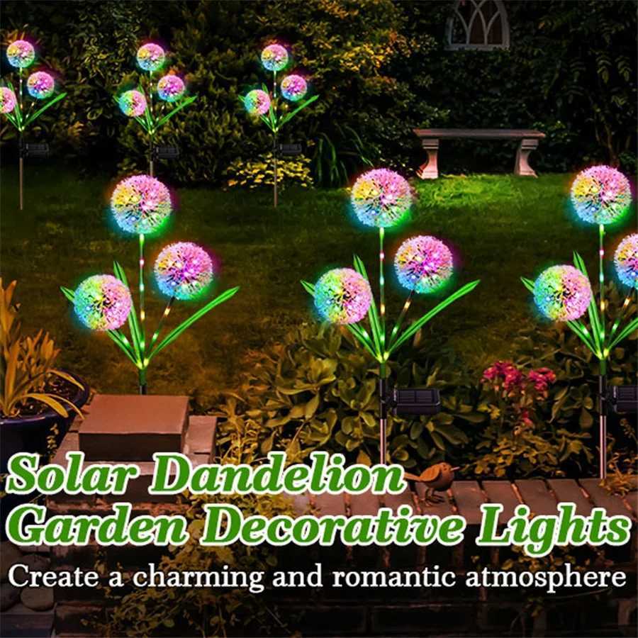 3/1 Heads Solar LED Dandelion Light Outdoor Waterproof Solar Pathway Patio Lights Garden Decoration Landscape Lawn Lamps W250607