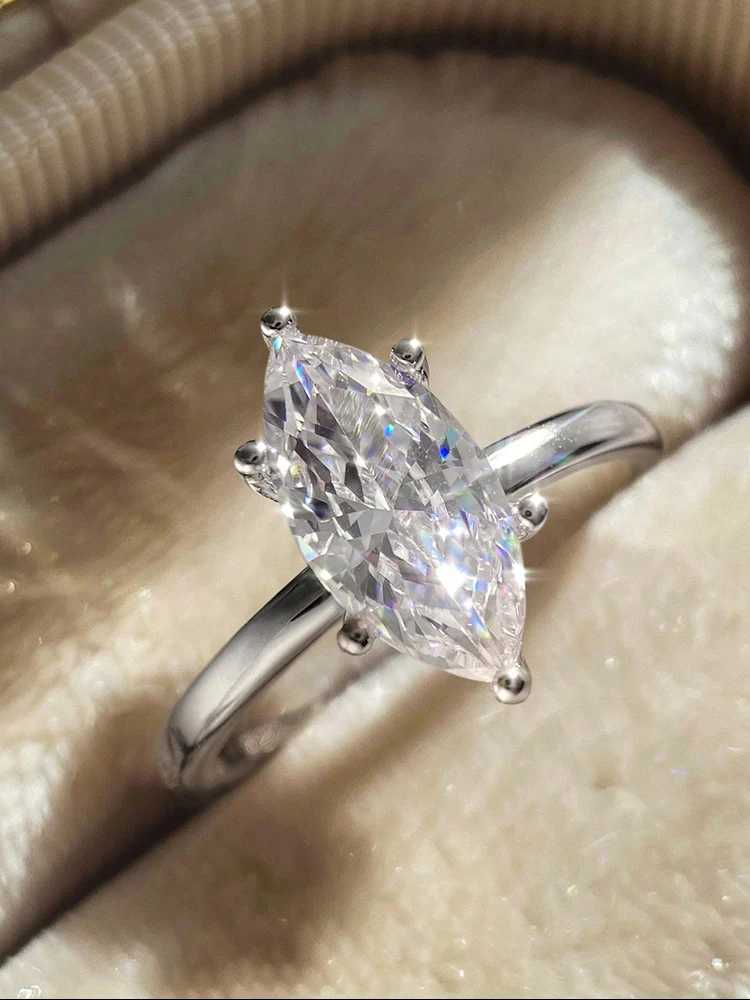 925 Sterling Silver Simple Classic 2 Carats Horse Eye Zircon Ring For Women Engagement Wedding Luxury High Quality Fine Jewelry XJ250606