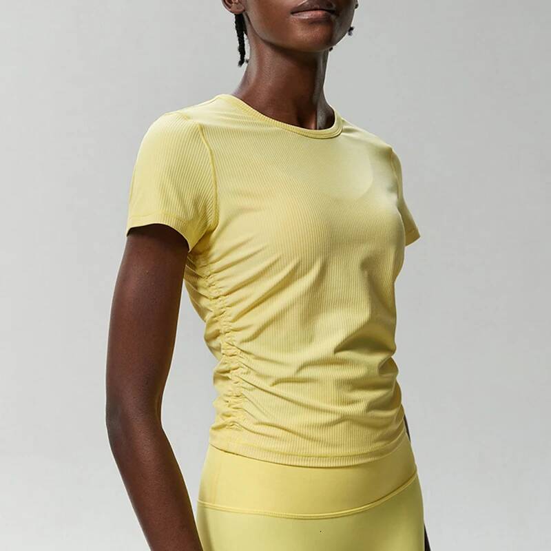 Women Short Sleeve Yoga T-Shirt Solid Color Slim Fit Ribbed Gym Top Breathable Quick Dry Running Sportswear Workout Clothes