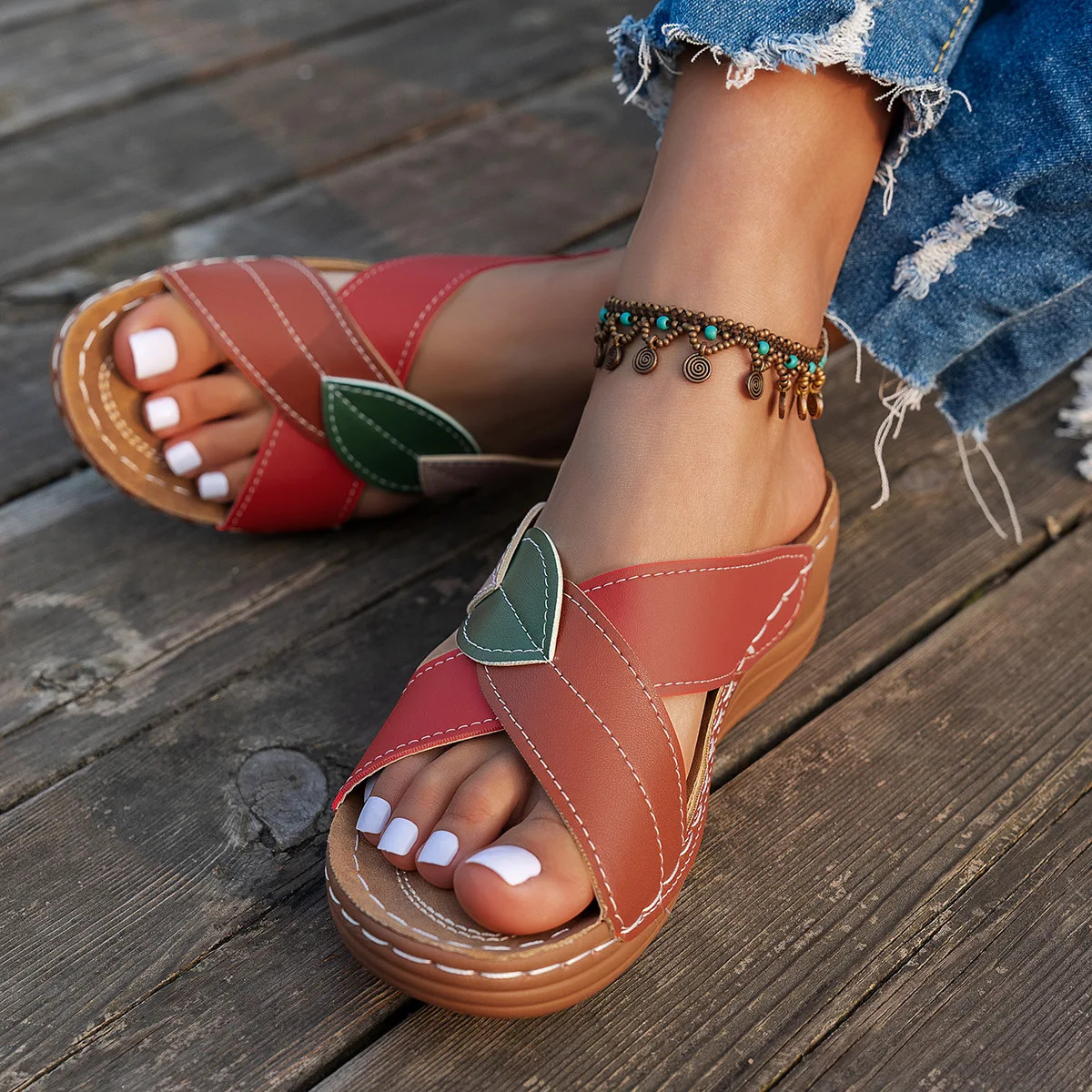 Womens Sandals Comfortable Wedges Heels Sandals Summer 2025 Shoes Woman Heeled Slippers Women Summer Footwear Chaussures Femme 250605