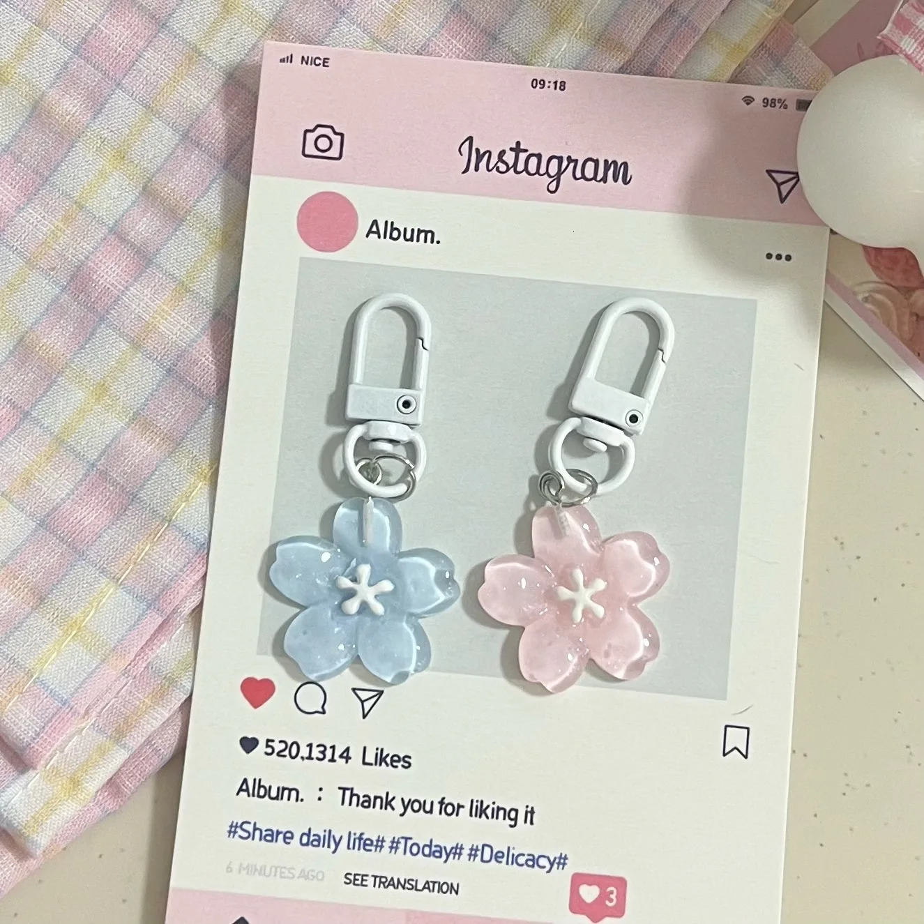 Simulated Sakura Key Chain Resin Flower Jelly Sakura Pendant Keyring Cherry Blossom Translucent Flower Doll Pendant 250606