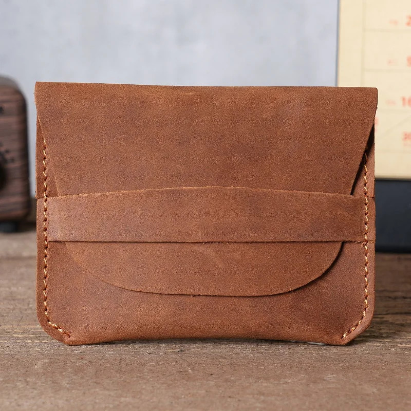 Simple Genuine Leather Card Holder Creative Retro Casual Mini Purse Wallet Crazy Horse Leather Small Business Cards Storage Case 250605