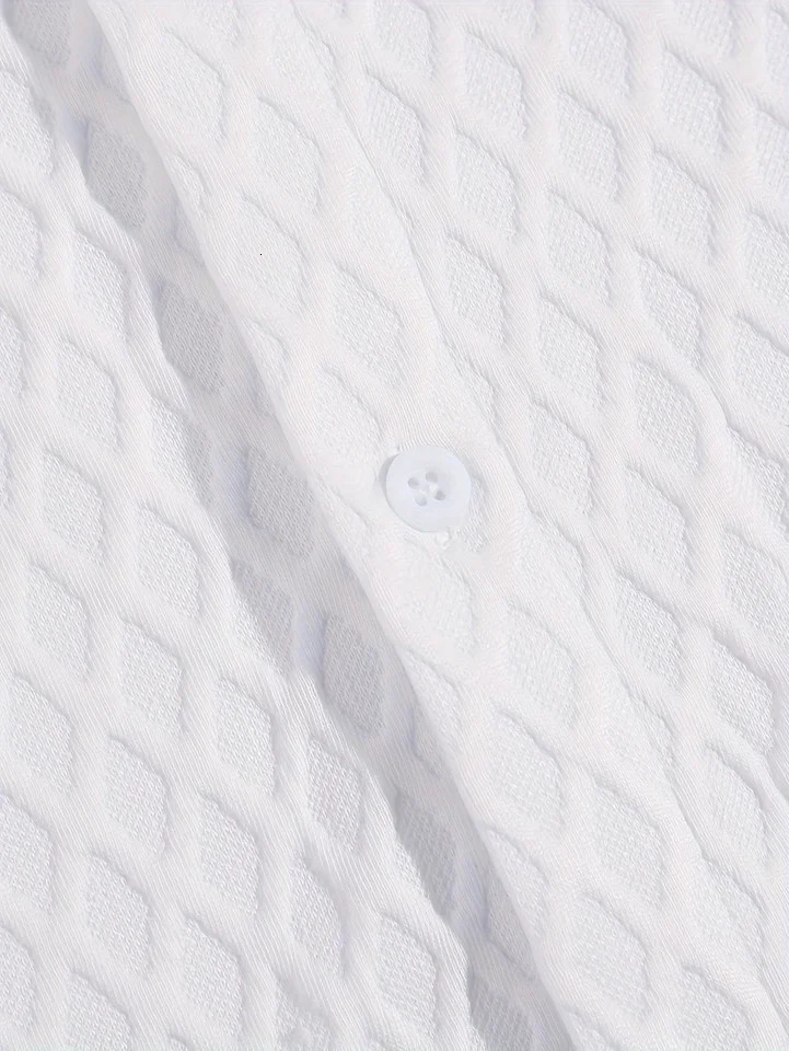 Summer casual short-sleeved mens shirt Casual Street wear jacquard lapel button down solid color mens vintage shirt S-2XL 250605