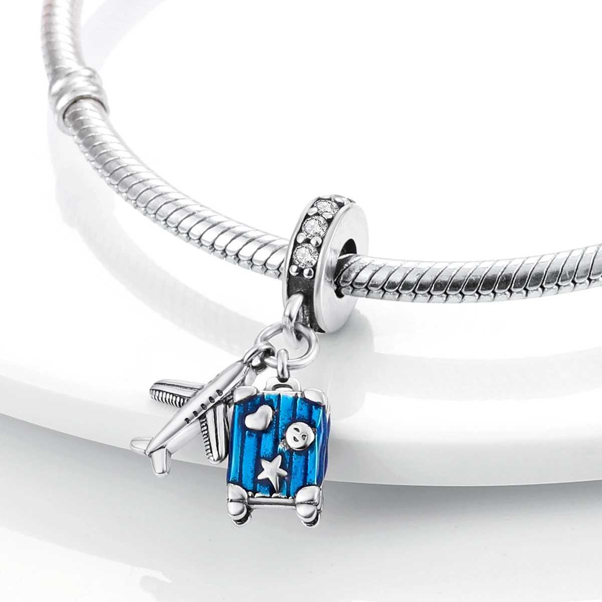 Charm 925 Silver Travel Airplane Earth Beads Pendant Fit Original Bracelet DIY Fine Jewelry Charms XJ250607