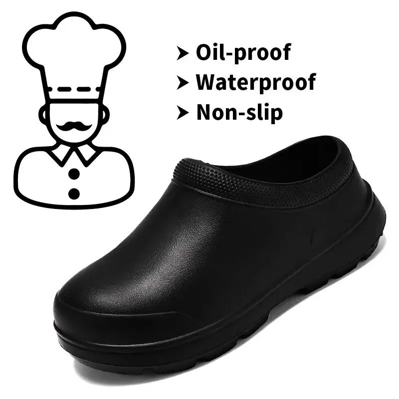 Oil-proof mens chef shoes Non-slip mens safety shoes Soft waterproof work shoes mens sandals Spring and autumn rain boots 250605