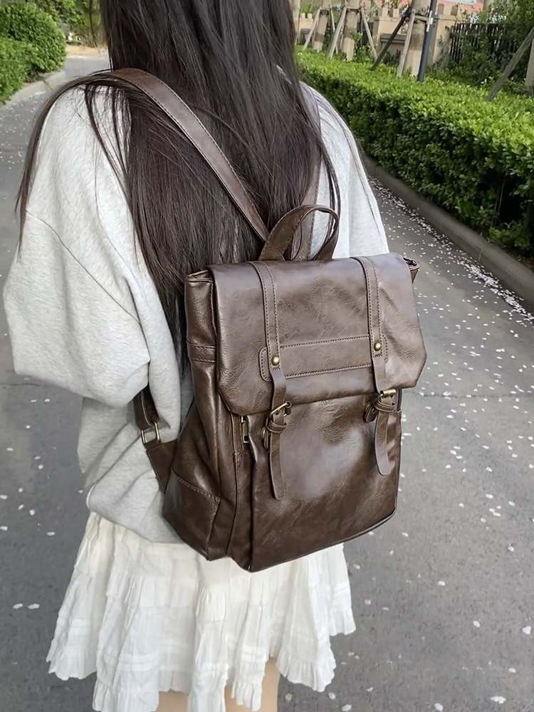 designer Korean Fashion Retro Backpack Large Capacity Laptop Bag Backpack for Female College Students Simple Commuter School Bag