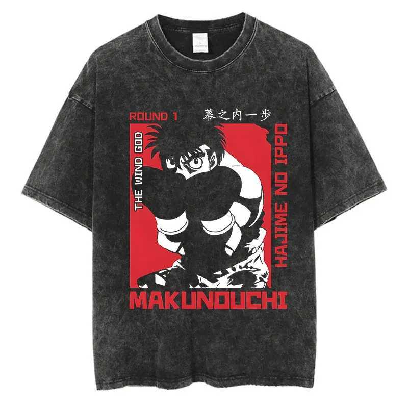Mens Wash T-shirt Anime Hajime No Ippo T-shirt Hip Hop Street Harajuku Kamogawa Boxing Gym KBG Print Cotton Breathable Top T X250607