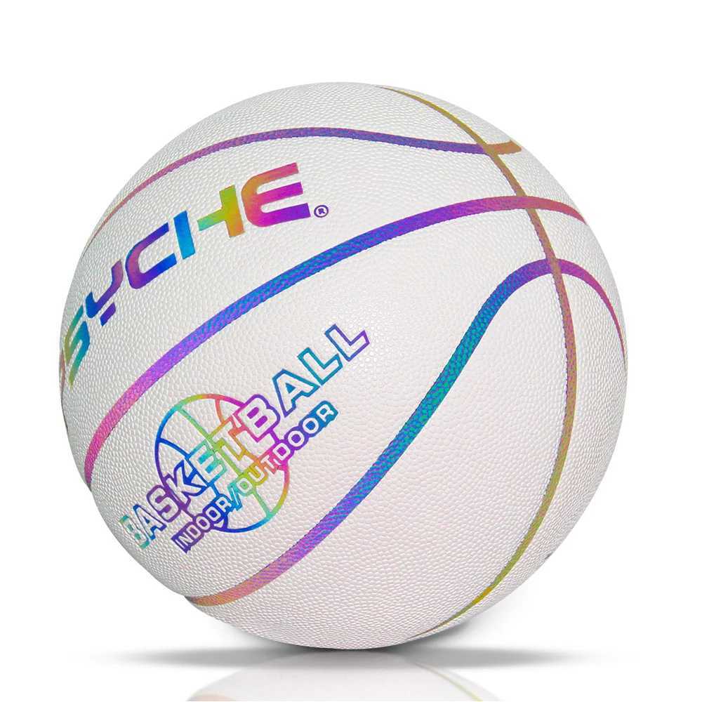 PSYCHE Laser Basketball Indoor Outdoor Reflective Glowing Leather Basketball Luminous Glowing Leather BasketballXJ250606