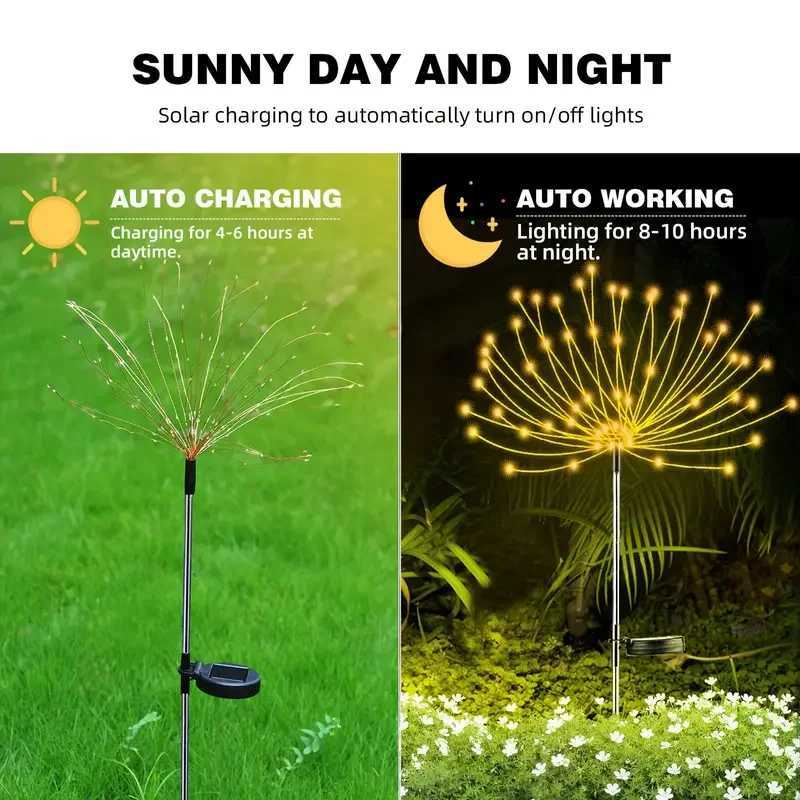Solar Firework Lights Outdoor Waterproof Grass Globe Dandelion Lamp Decorative Lights for Garden Christmas Lawn Pathway XJ250606