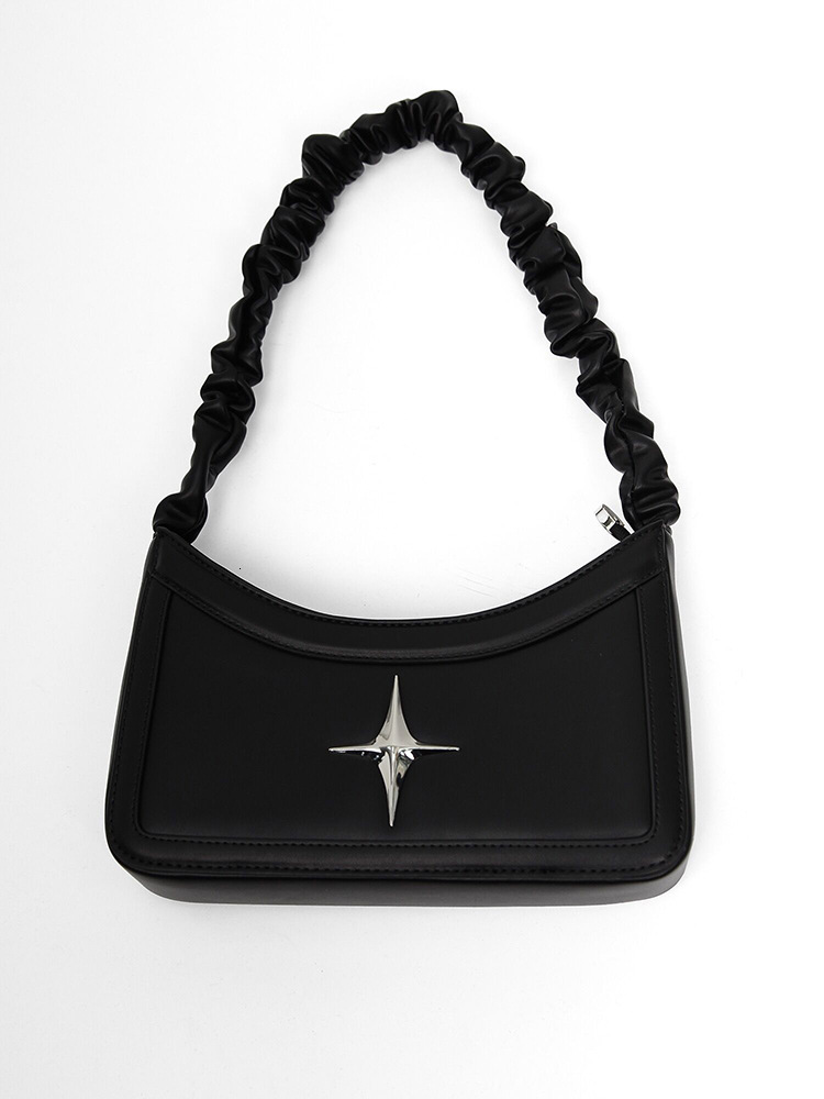 designer High-end Vintage French Style Niche Pleated Underarm Bag Women's Star Shoulder Baguette Bag Trendy Black Bag This Year