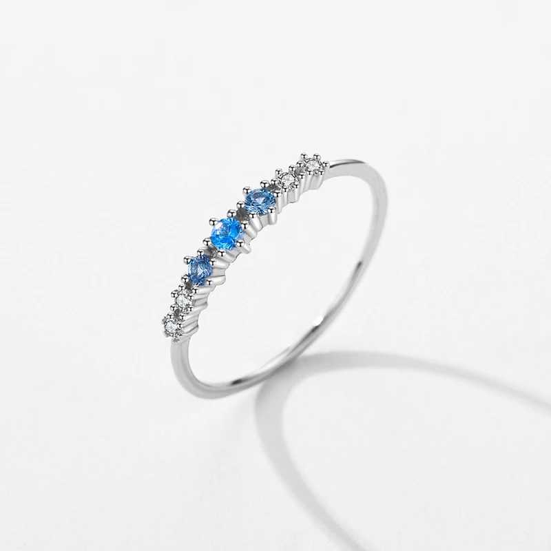 Modian 925 Sterling Silver Simple Stackable Fashion Thin Finger Ring Charm Blue Zirconia Rings For Women Wedding Fine Jewelry XJ250606