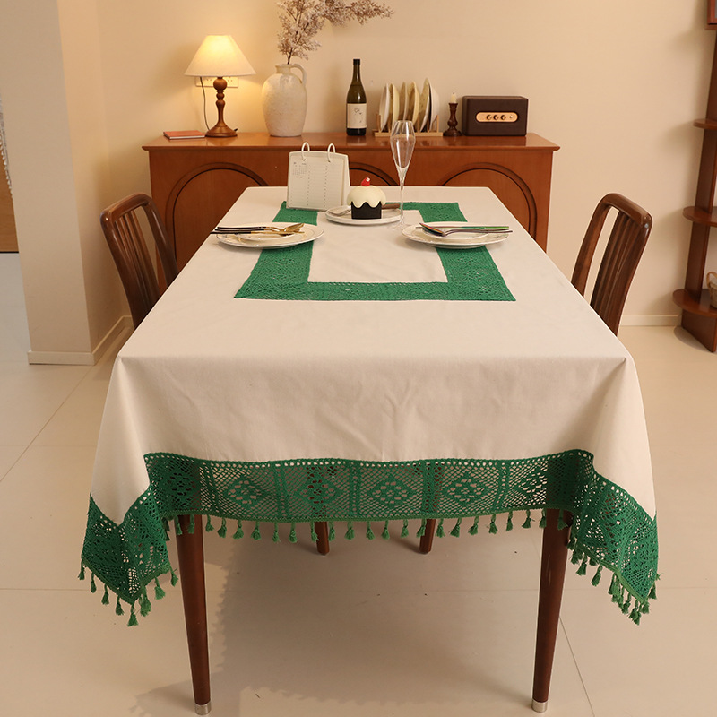 90077 tassel natural plain cotton and linen tablecloth cover cloth white tablecloth dustproof coffee table piano cover towel