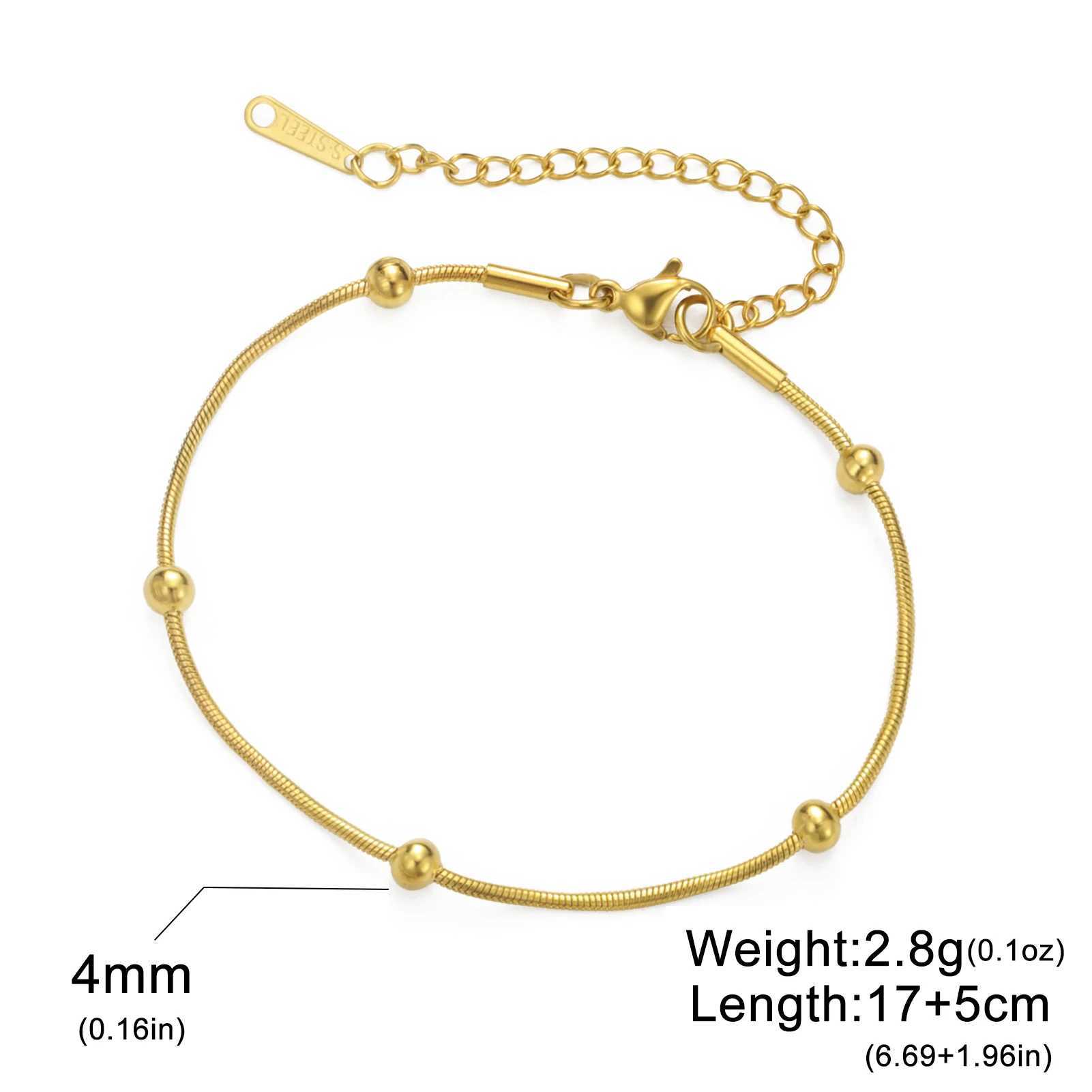 Skyrim Beaded Round Snake Chain Bracelet Women Stainless Steel Gold Color Adjustable Bracelets Minimalist Jewelry Gift Wholesale W250606