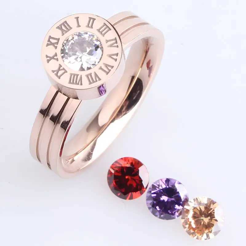 wedding rings Rome number Change Four color zircon 316L Stainless Steel finger rings for women wholesale. W250606