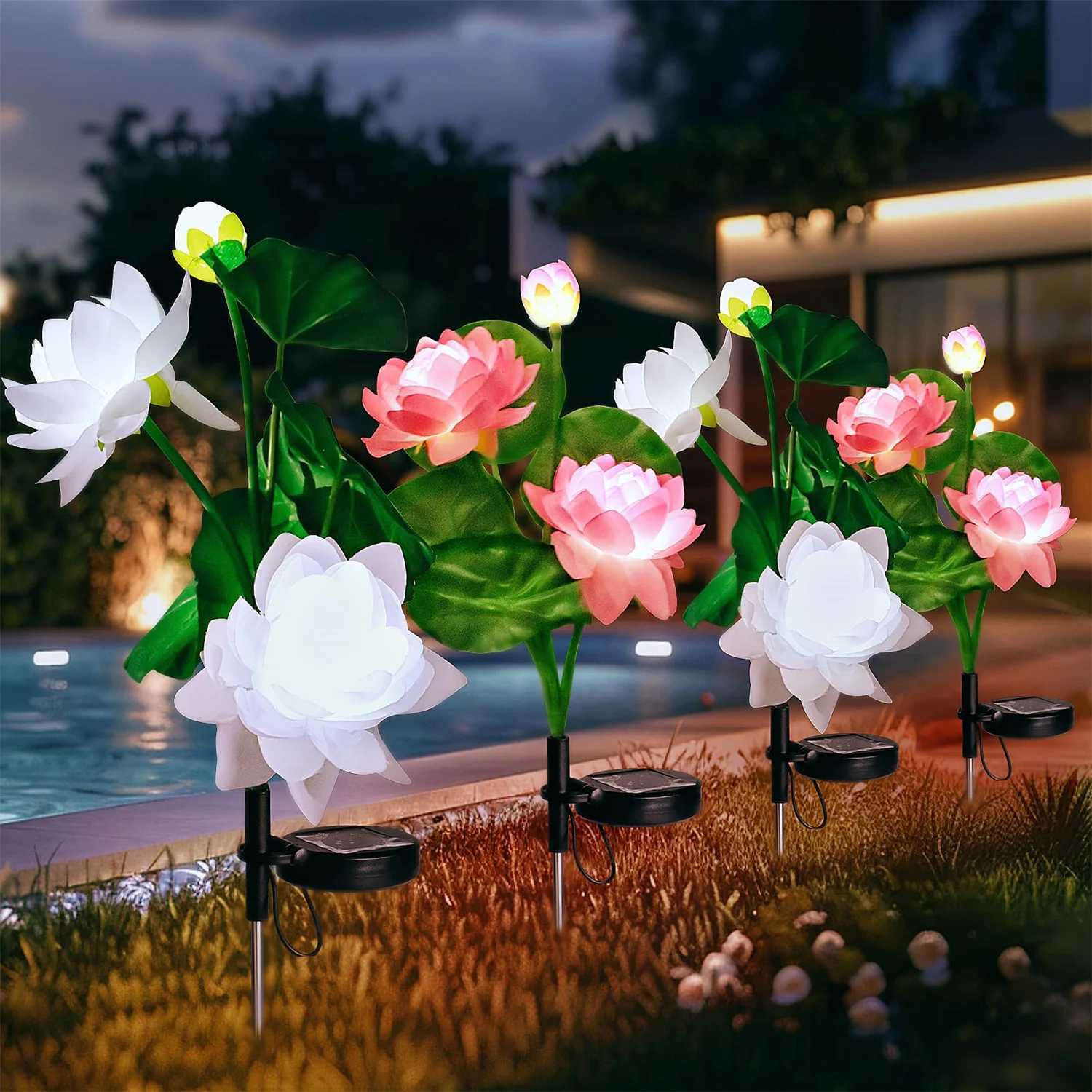Lotus Solar Lamp Ground Outdoor Waterproof Yard Power LED Artificial Flower Light for Courtyard Landscape Garden Decoration XJ250606