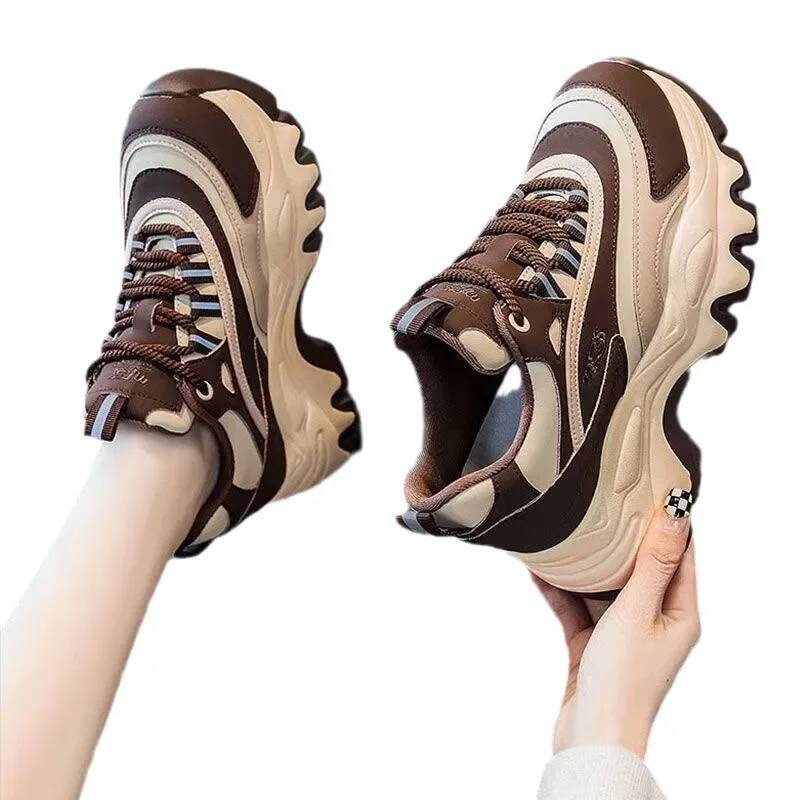 ddmyoutdoor Women Casual White Shoes CM Fashion Height Increasing Thick Bottom Spring Platform Leather Woman Chunky Sneakers Outdoor Outdoor Shoes