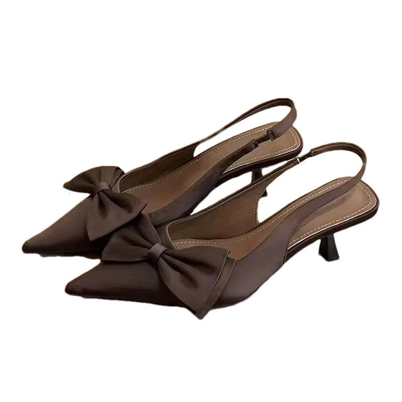 Pointed Toe Women Mid Heels Sandals Elegant Bow Shallow Shoes Summer Fad Stilettos Pumps Dress Chaussures Femme 250605