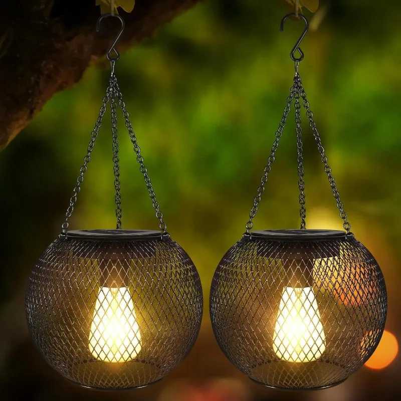 Solar Garden Lights Outdoor Hollow Diamond Pattern Projection Lantern Waterproof Decorative Hanging Lamp for Yard Pathway Decor W250607