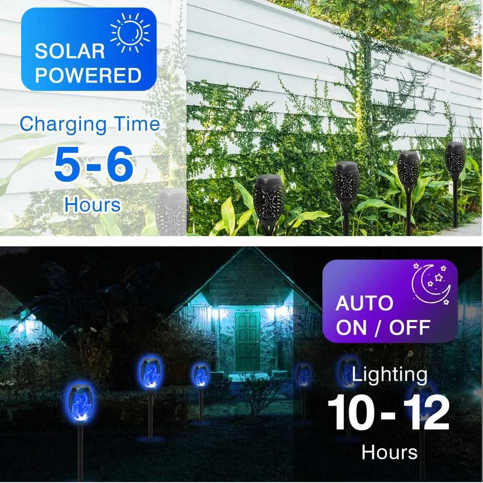 8PCS Solar Lights Outdoor Blue Solar Torch Flame Lights for Garden Decor Solar Landscape Lights Decorative for Lawn Yard Pathway XJ250606