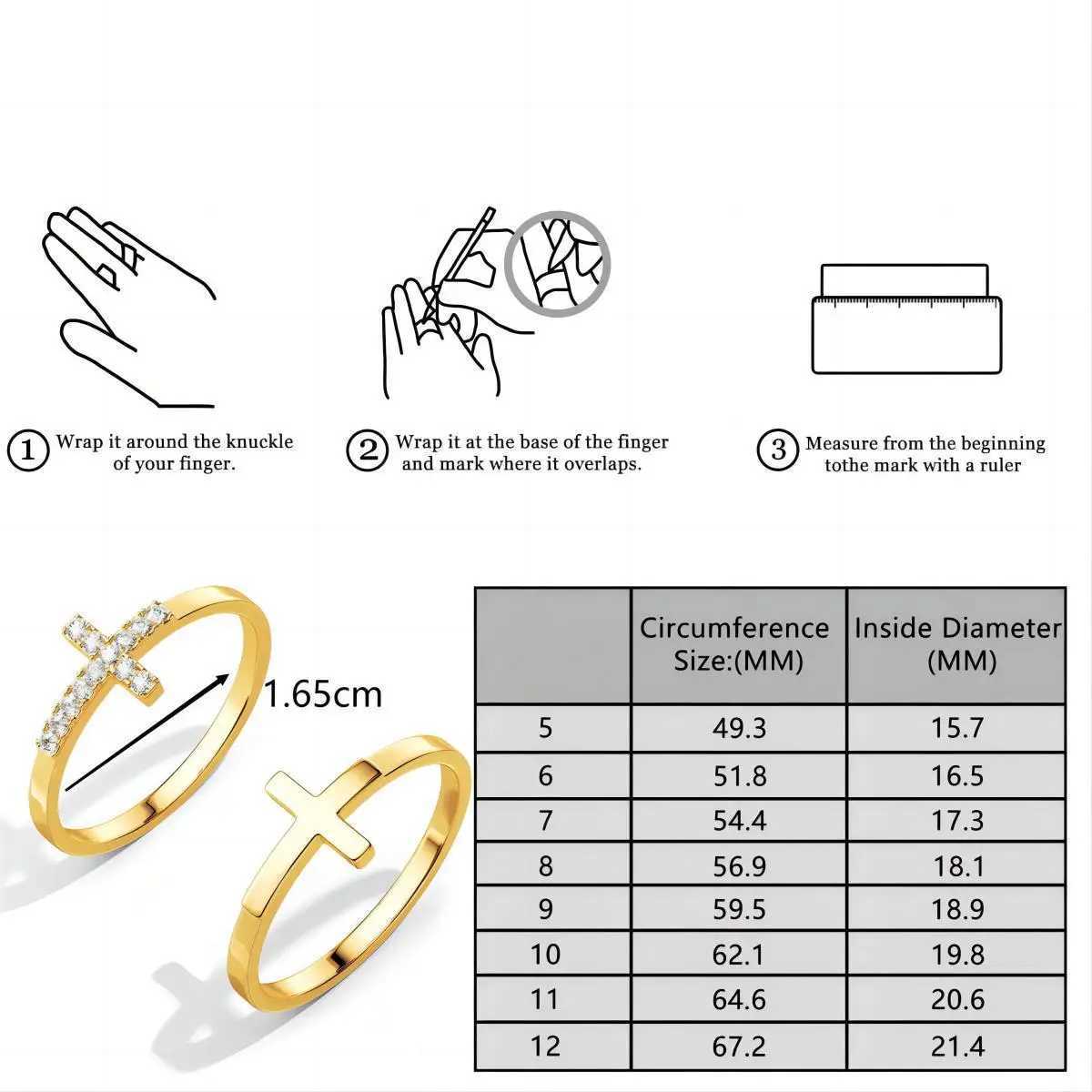 Cross diamond ring 2pcs s exquisite luxury women gold color Crystal zircon XJ250606
