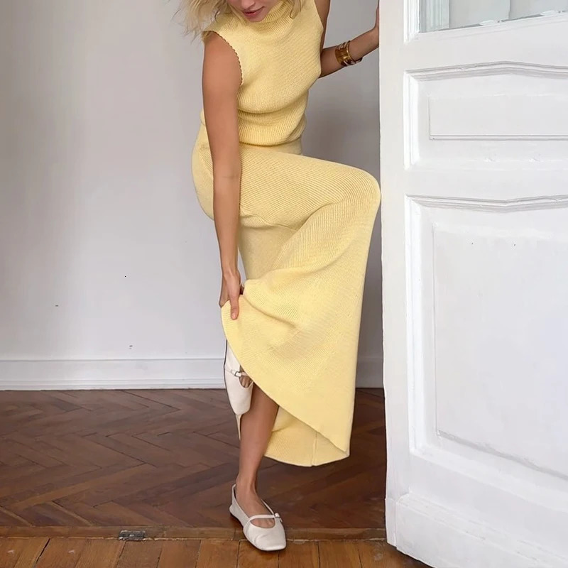 BKLD Casual Sexy Sleeveless Off Shoulder Solid Tank Top And Midi Skirt Knitted Rib Bodycon Fashion Womens Street Style 2pcs Set 250605