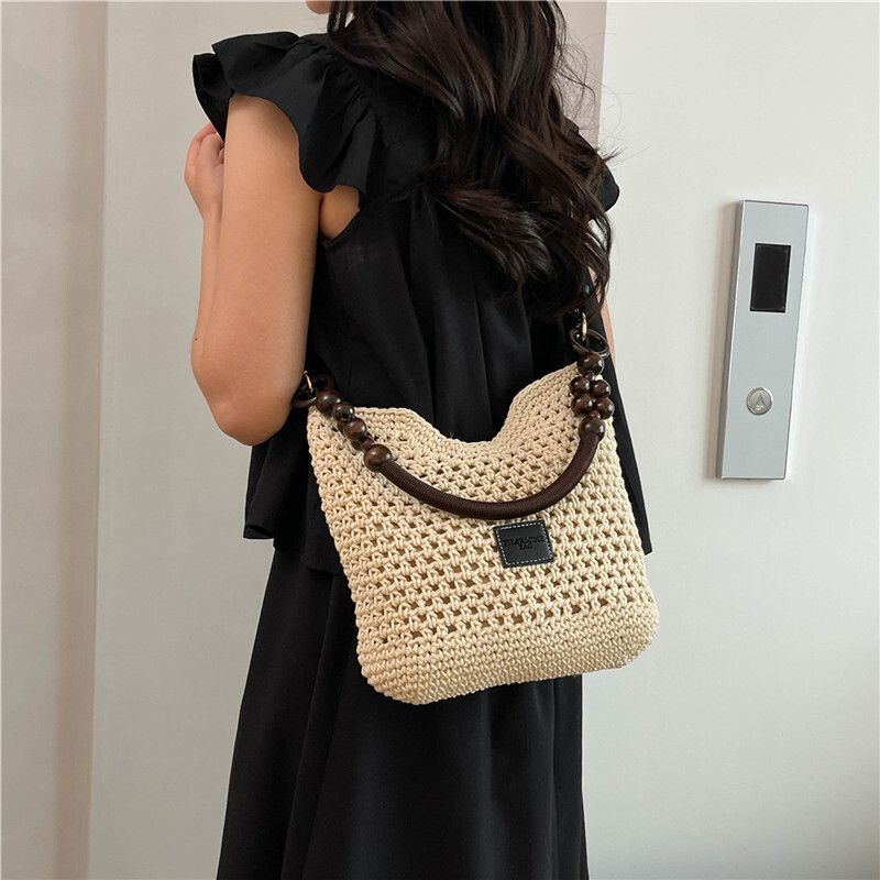 designer Summer Lazy Style Large Capacity Tote Bag for Women 2025 New Niche Light Luxury Handwoven Underarm Bag Beac