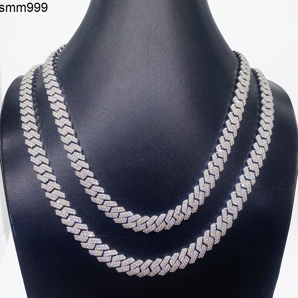 10mm High-End Moissanite Diamond Necklaces S925 Silver Cuban Link Chain Choker for Women Pass Tester With Certificate