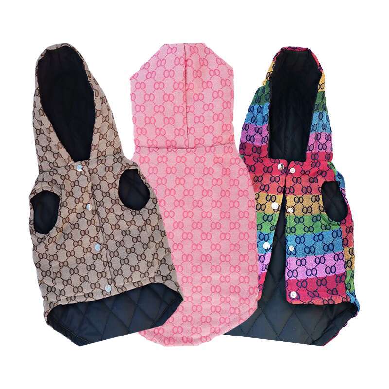 designer winter dog clothing retro patterned design windproof dog hooded sweatshirt with breathable cotton lining warm pet jacket with a hat suitable for small dogs