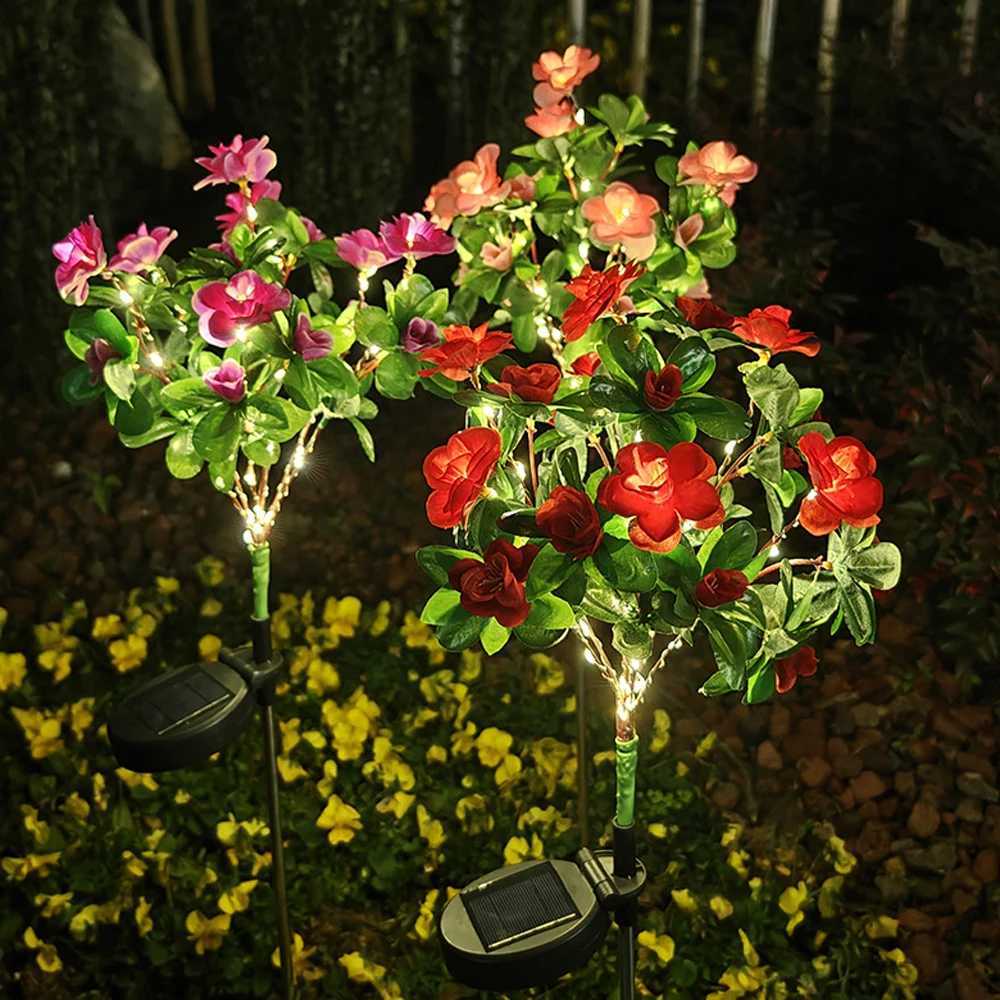 Solar Light LED Azalea Solar Flowers Lamp Outdoor Decorative for Garden Yard Lawn Path Lighting Holiday Wedding Decor XJ250606