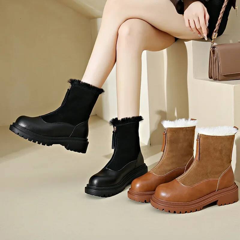 Ddmyoutdoor Women Warm Anti Slip Platform Winter Retro Plush New Round Toe Zipper Comfortable Outdoor Ankle Boots S Shoes Outdoor Shoes