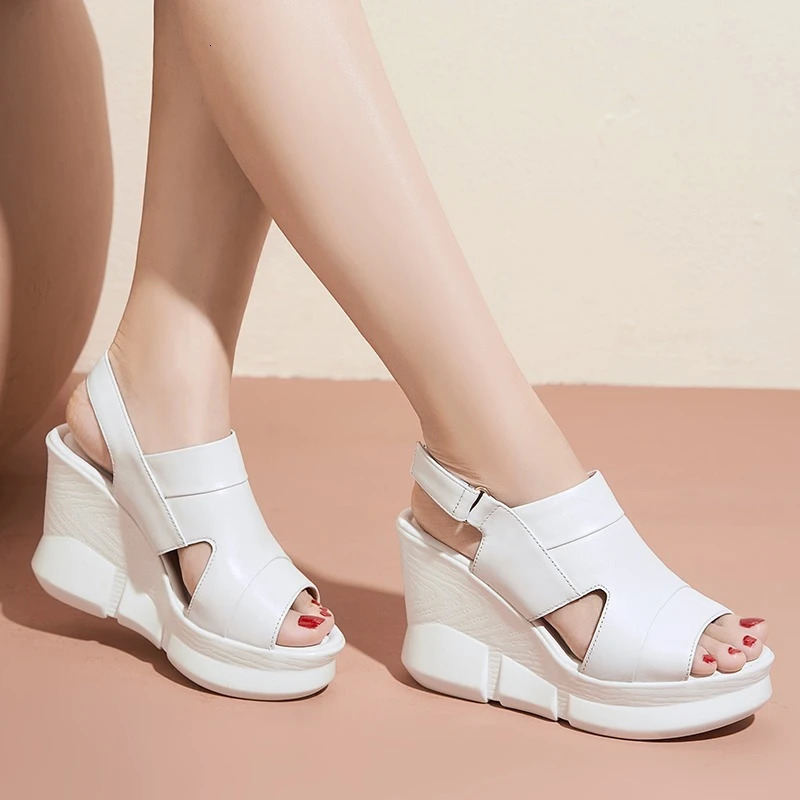 Genuine Leather Slippers for Womens Summer Shoes Large Size 41 Fashion Female Wedged Slides Small 33 High Heel Cowhide Sandals 250605