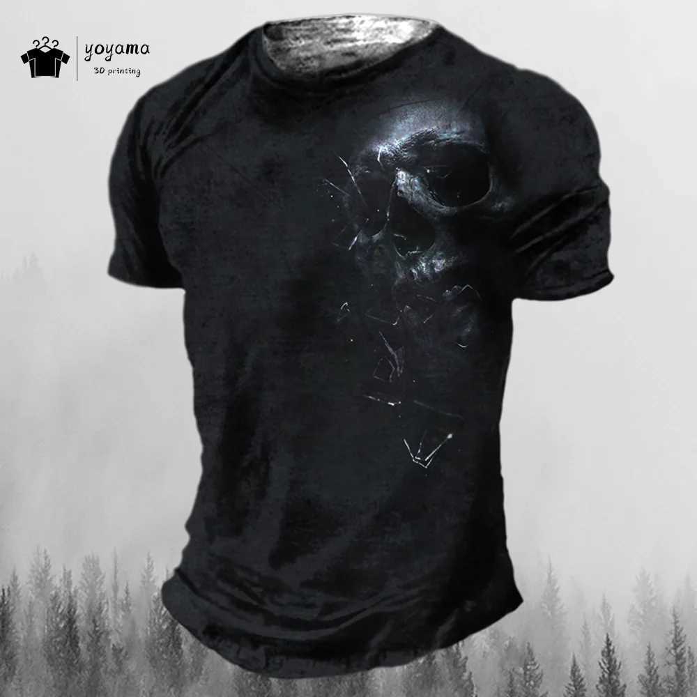 Mens T-Shirt Retro 3D Horror Skull Print Short Sleeve T-Shirt Hip Hop Party Streetwear Summer Mens Oversized Casual Clothing W250607