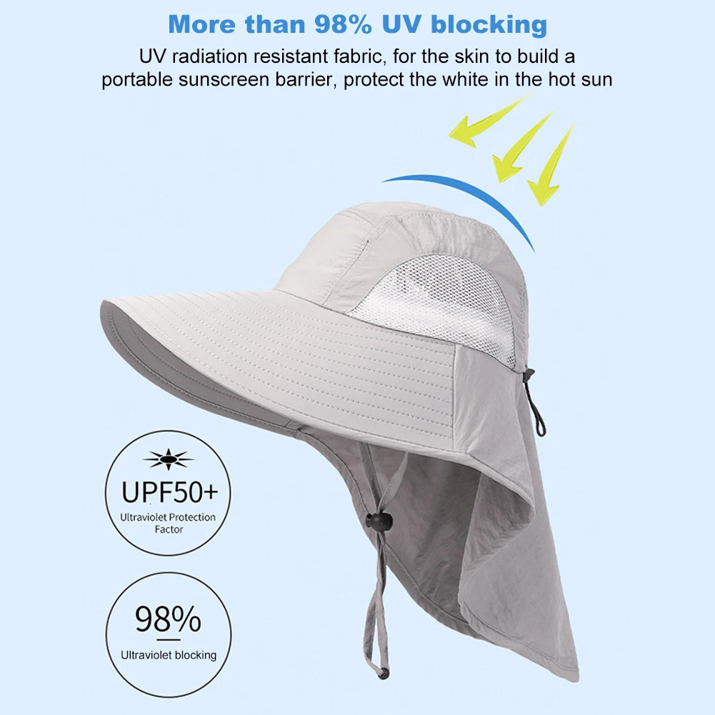 Summer 12CM Large Brim Sun Hat Men Women Breathable Fishing Caps Sun UV Protection Mesh Fisherman Hat Hiking Outdoor Beach Cap 250605