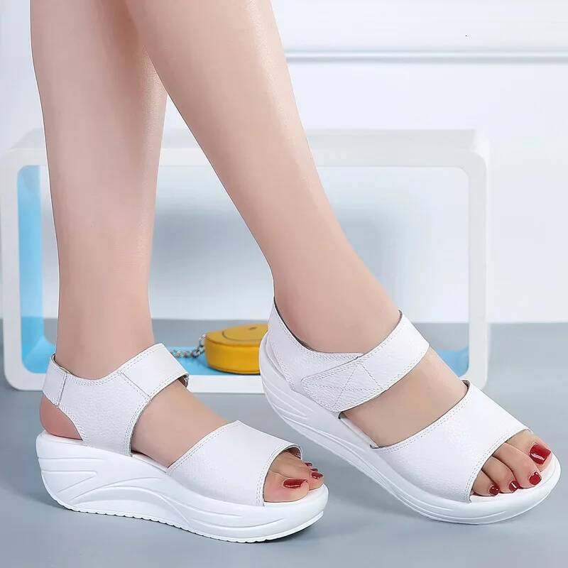 Ddmyoutdoor Women S Ladies Female Genuine Leather Shoes Platform Sandals High Heels Summer Cool Beach Flip Flop Outdoor Shoes