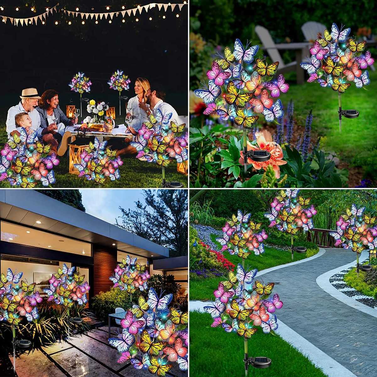 Warm white/colorful solar butterfly flower lawn lamp suitable for garden courtyard villa atmosphere decoration W250607
