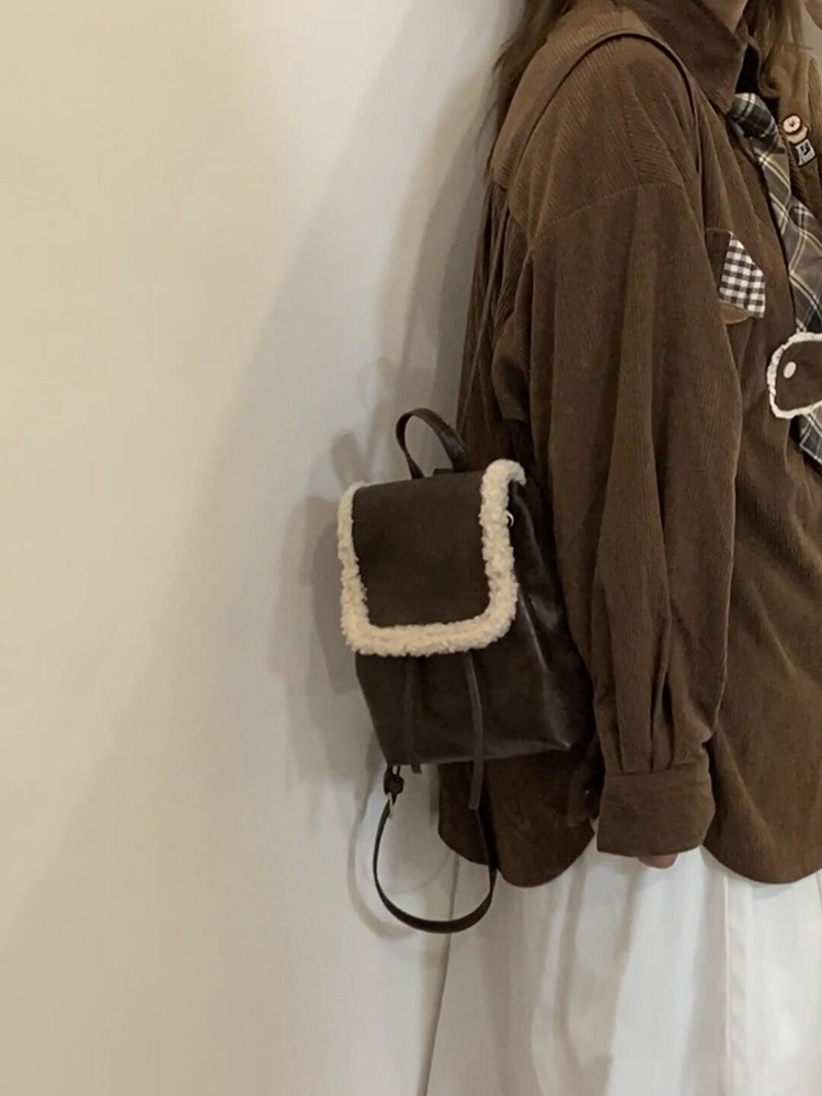 designer 2025 Autumn Winter New Niche Retro Plush Backpack for Women Korean Style Ins Simple Versatile Lamb Wool Bag