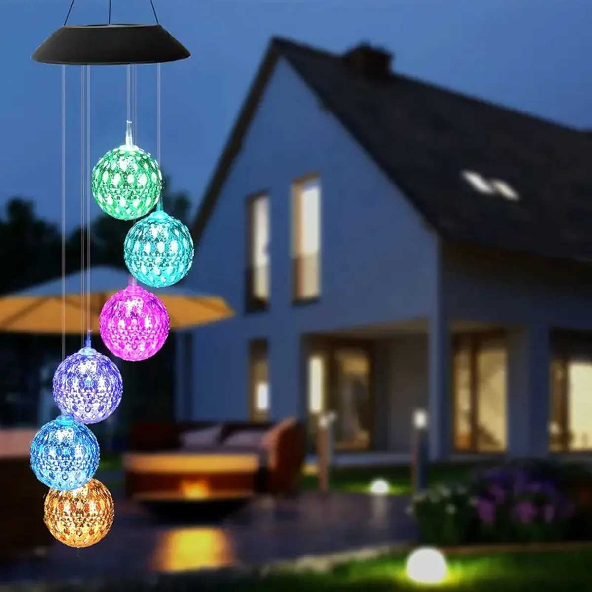 1pc Solar Moroccan Ball Wind Chime Lamp Villa Arrangement Colorful Hanging Light For Home Patio Grass and Terrace Decoration XJ250606