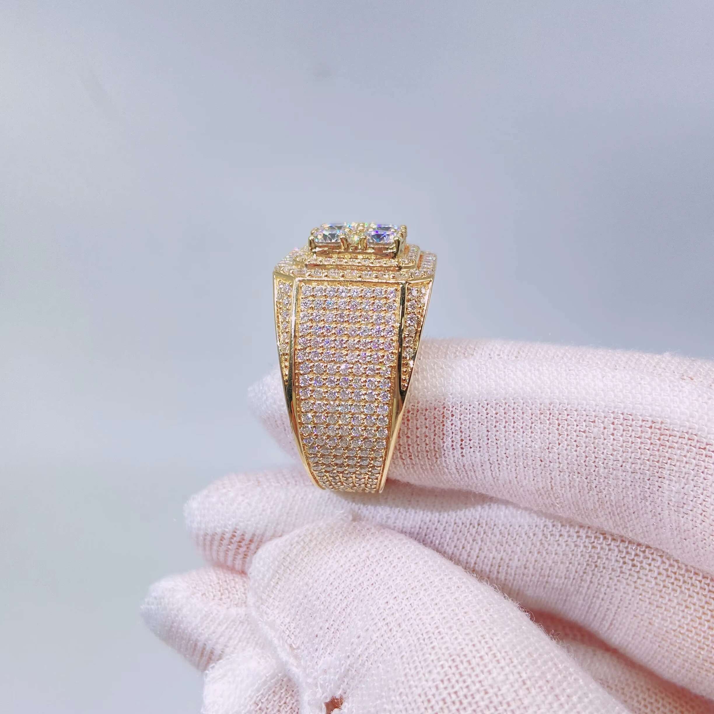 Luxury Hiphop Real 10K Solid Gold Full Iced Out Moissanite Diamond Men Rings