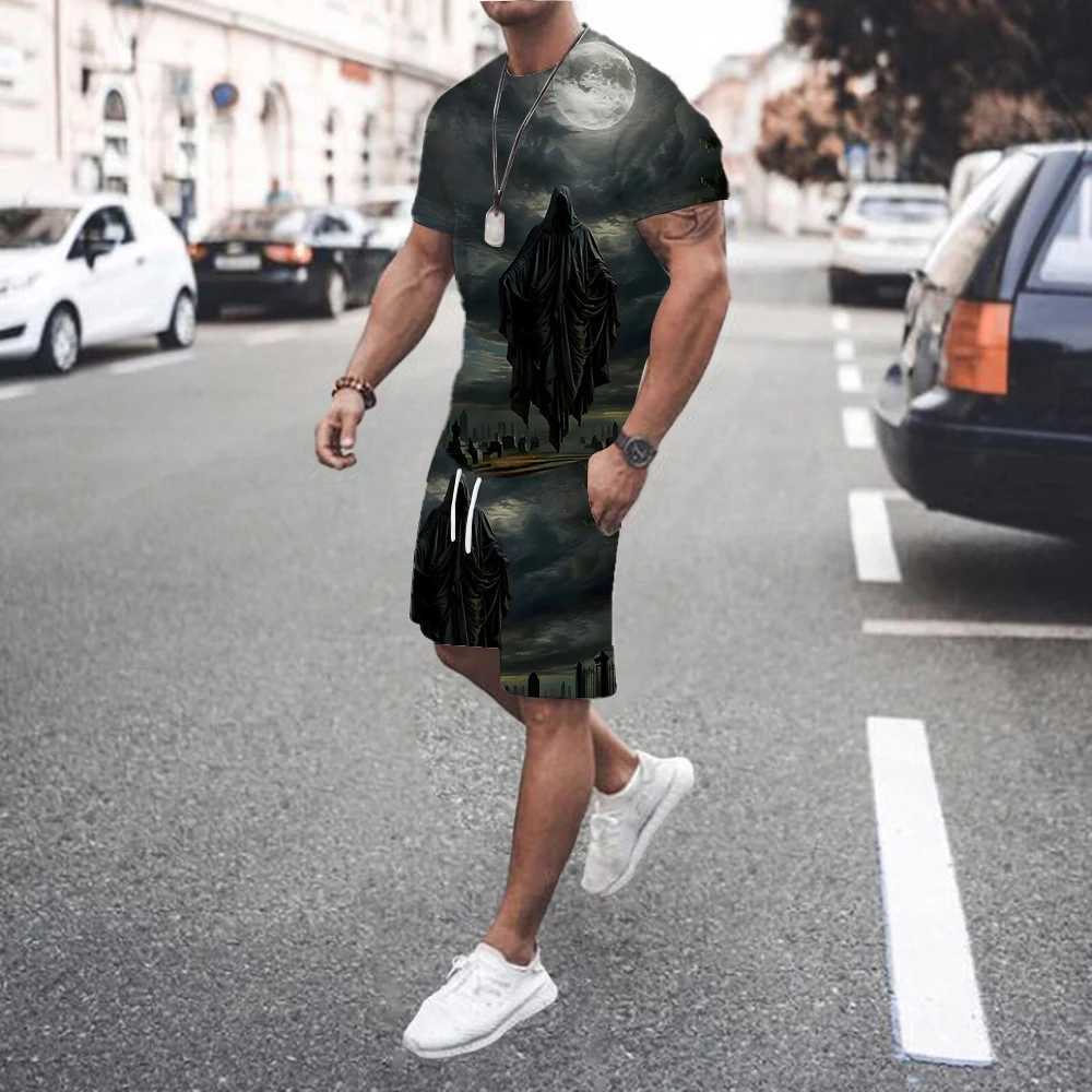 Summer fashion T-shirt+shorts 2-piece set for mens casual fitness jogging sportswear hip-hop breathable short sleeve set W250609