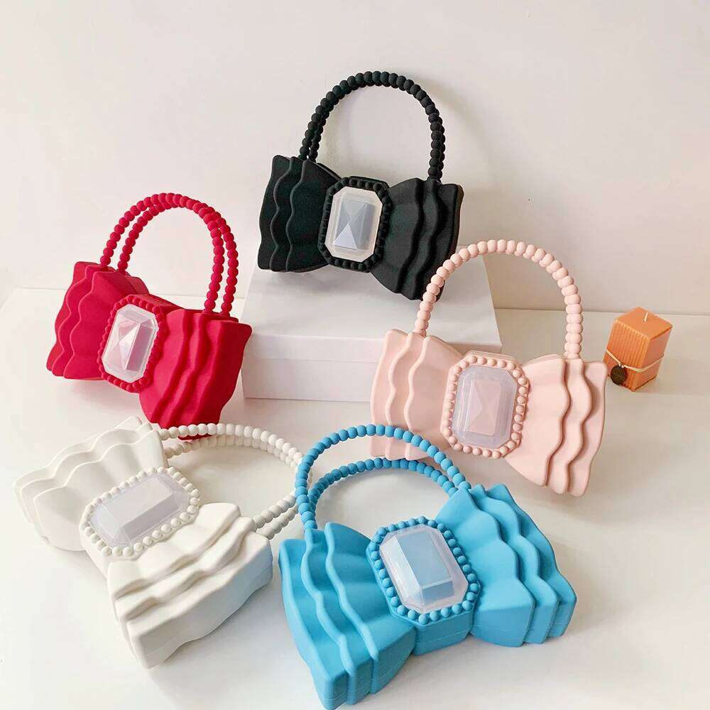 Brands Bow Jelly Women Handbag Cute Beading Handle Clutch Sweet PVC Hand and Purse Big Dias Evening Party Bags Lady INS