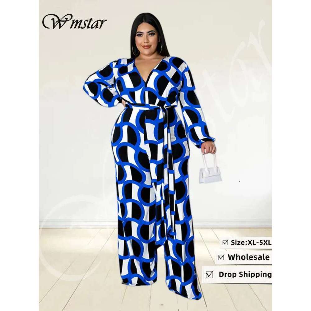 Wmstar Plus Size Women Jumpsuit Fall Clothes One Piece Outfits Print Casual Wide Leg Bodysuit New Wholesale Dropshipping
